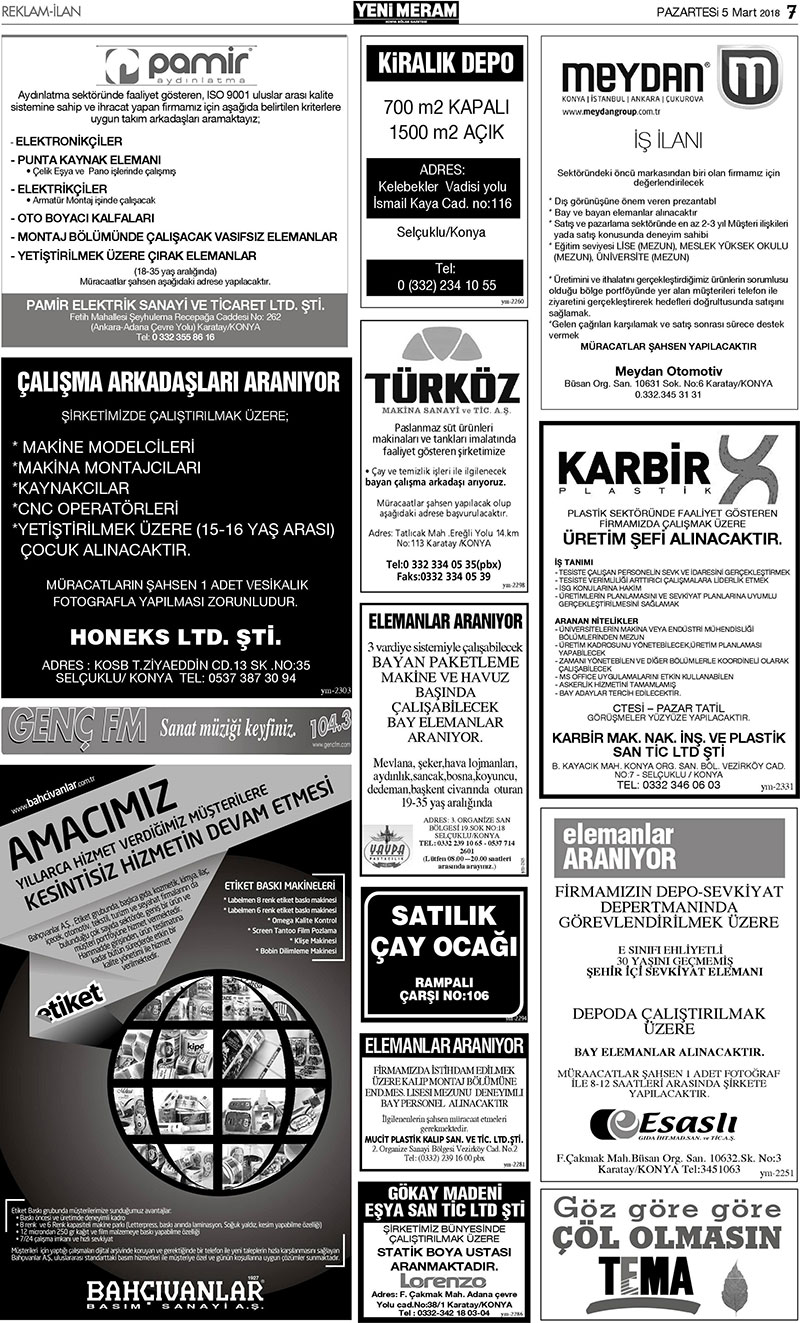 5 Mart 2018 Yeni Meram Gazetesi