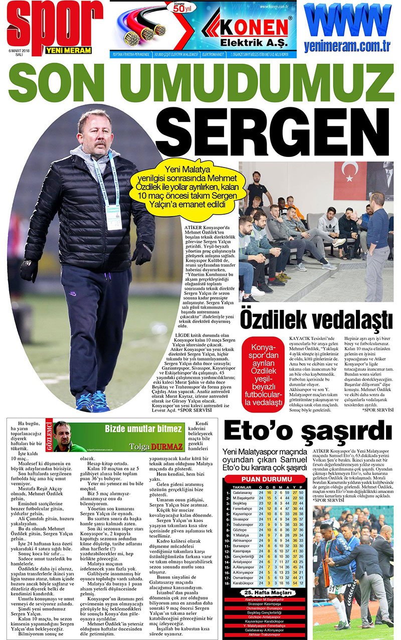 6 Mart 2018 Yeni Meram Gazetesi