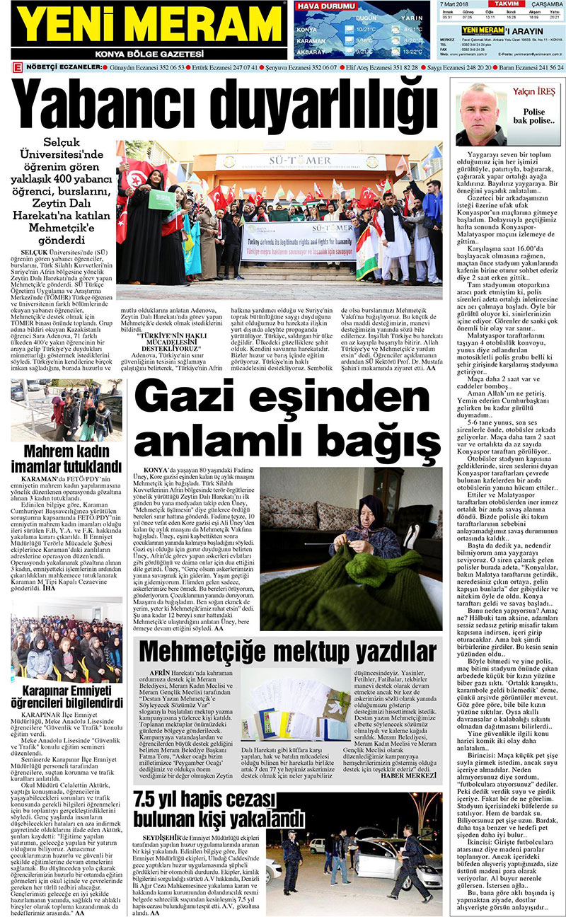 7 Mart 2018 Yeni Meram Gazetesi