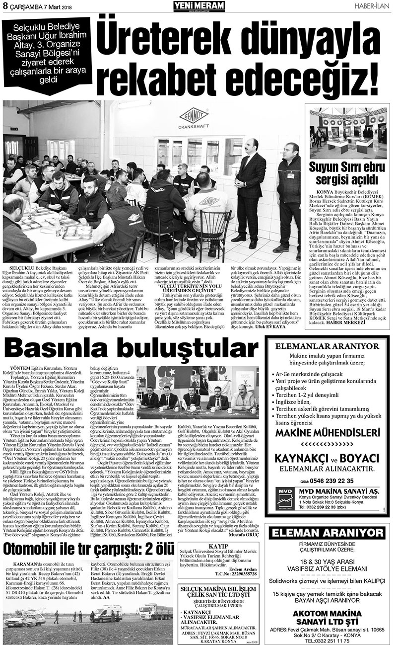 7 Mart 2018 Yeni Meram Gazetesi