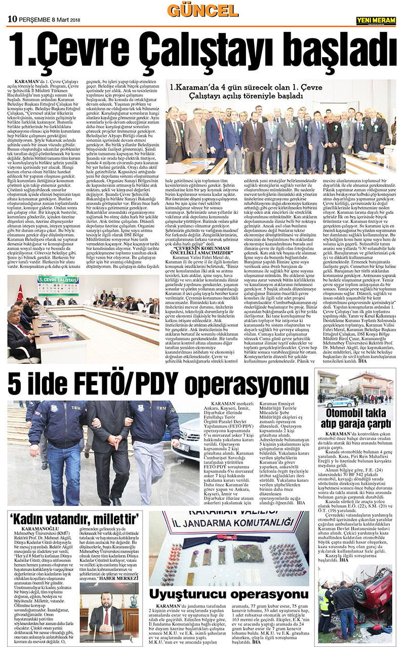 8 Mart 2018 Yeni Meram Gazetesi