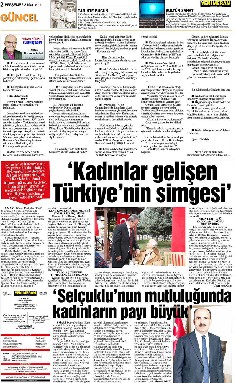 8 Mart 2018 Yeni Meram Gazetesi