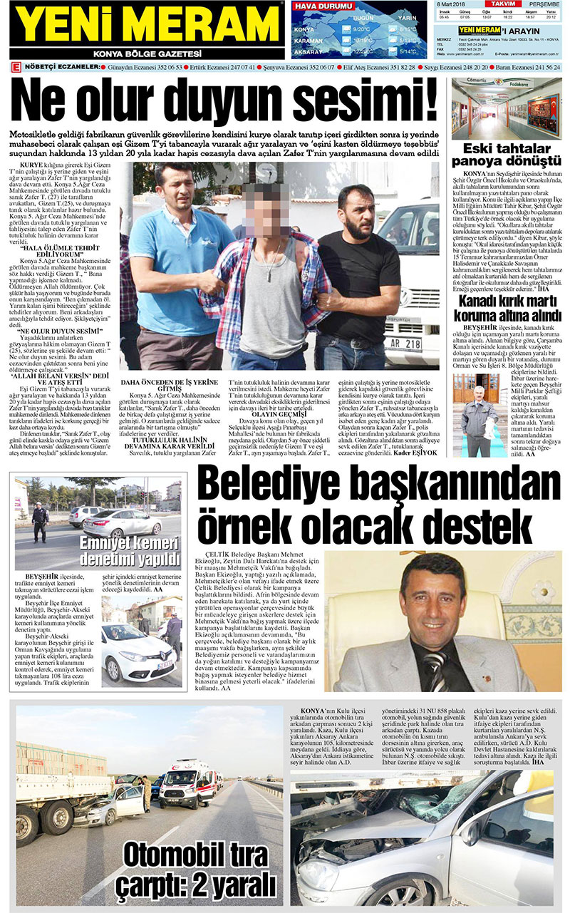 8 Mart 2018 Yeni Meram Gazetesi