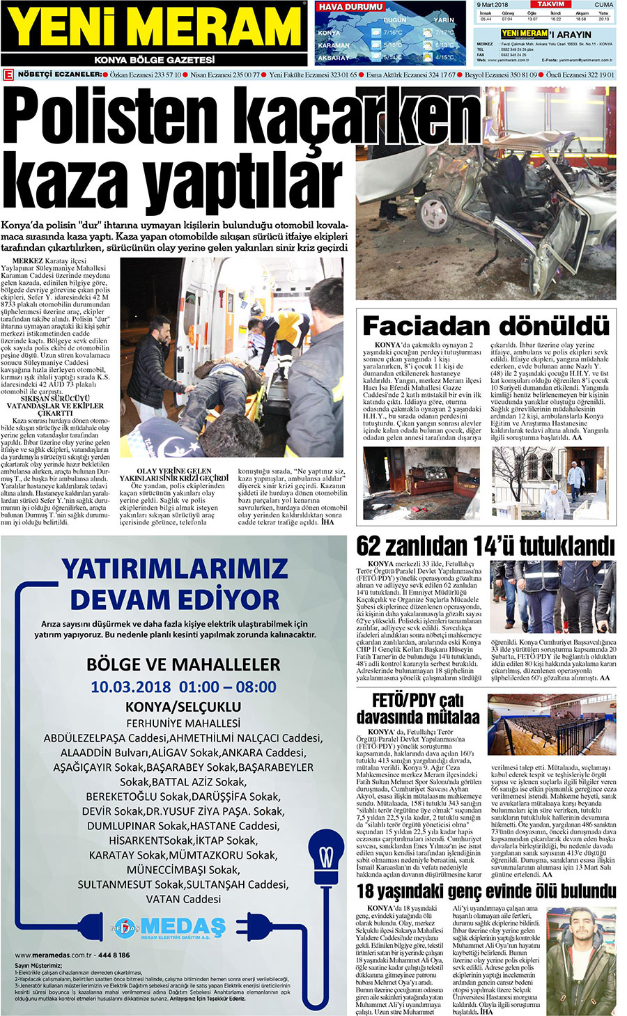 9 Mart 2018 Yeni Meram Gazetesi