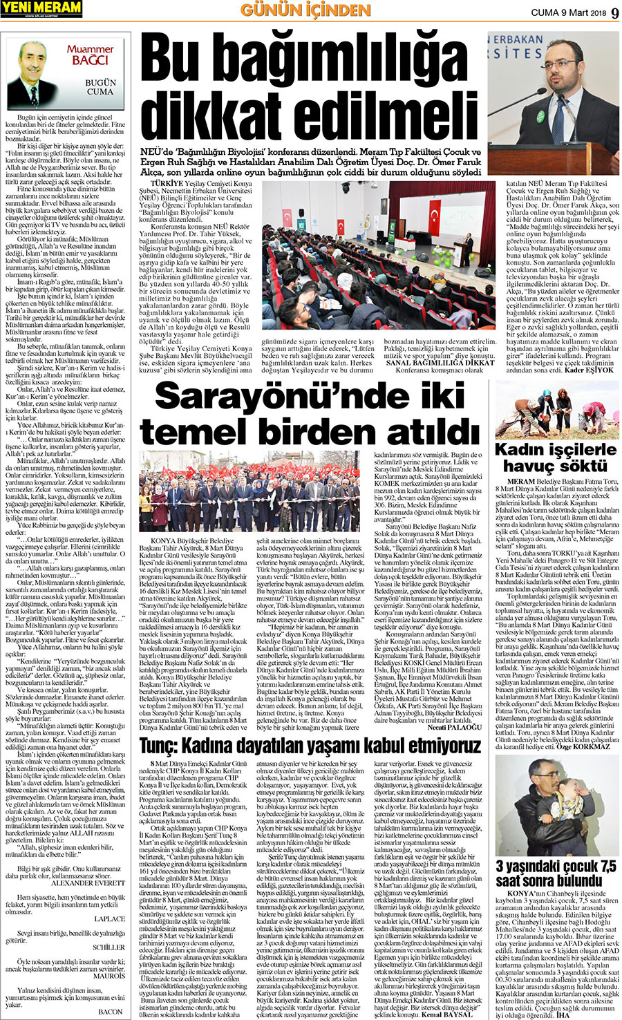 9 Mart 2018 Yeni Meram Gazetesi