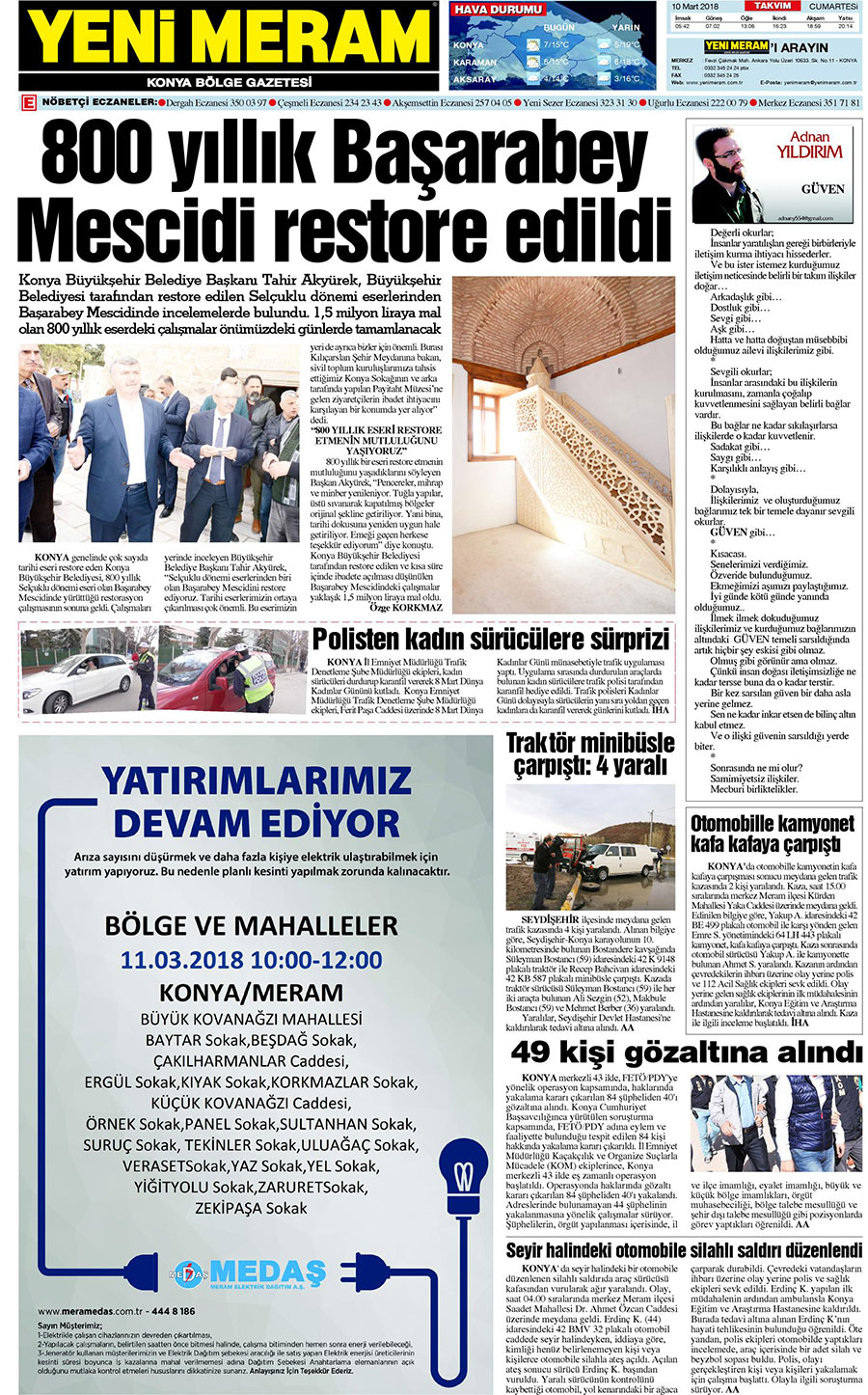 10 Mart 2018 Yeni Meram Gazetesi