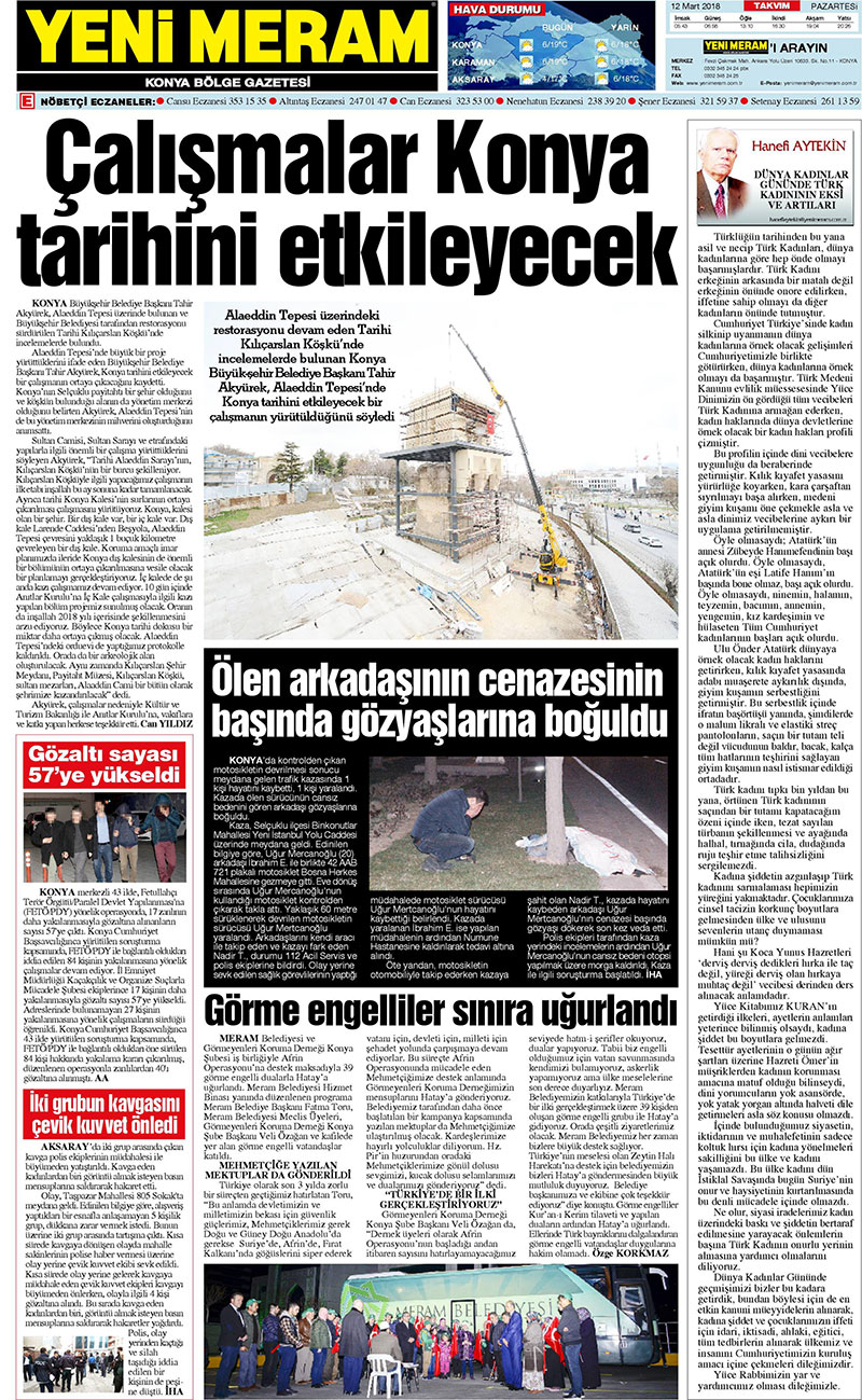 12 Mart 2018 Yeni Meram Gazetesi