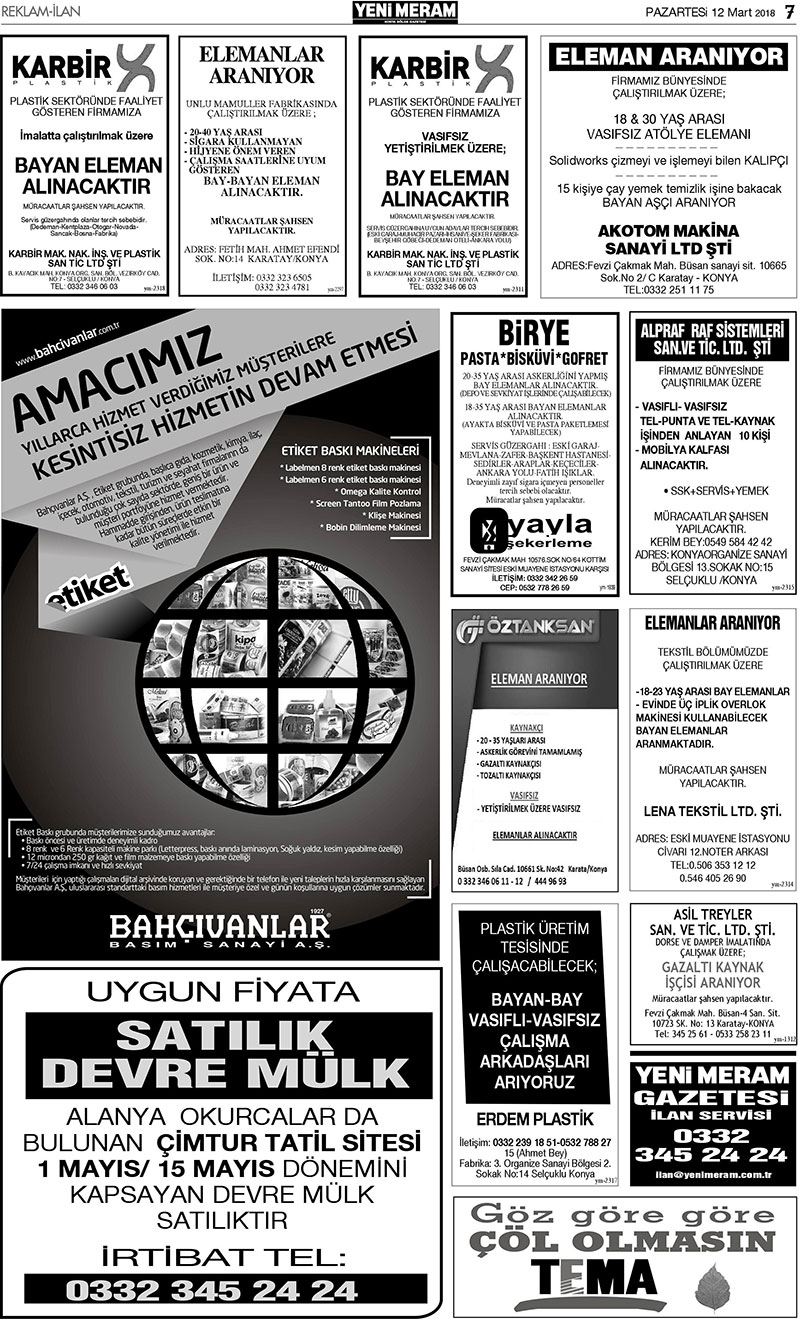 12 Mart 2018 Yeni Meram Gazetesi