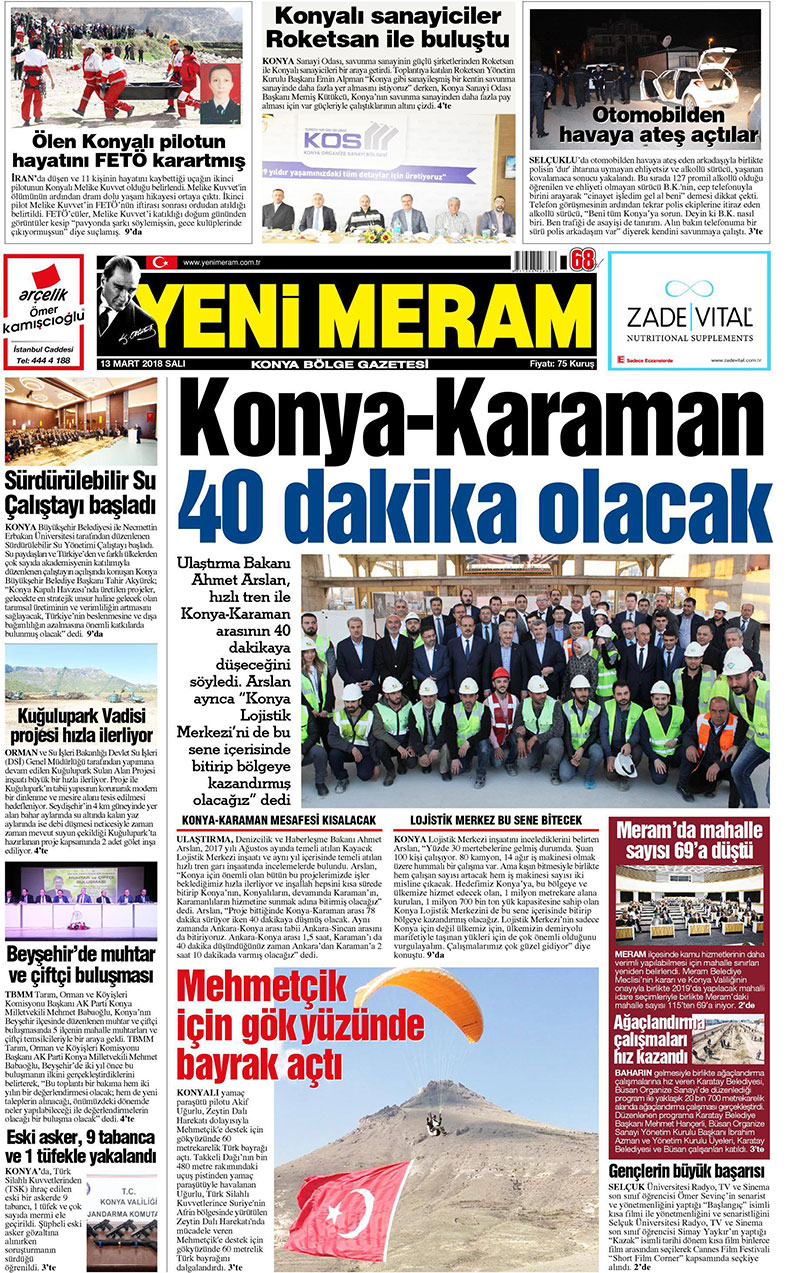 13 Mart 2018 Yeni Meram Gazetesi