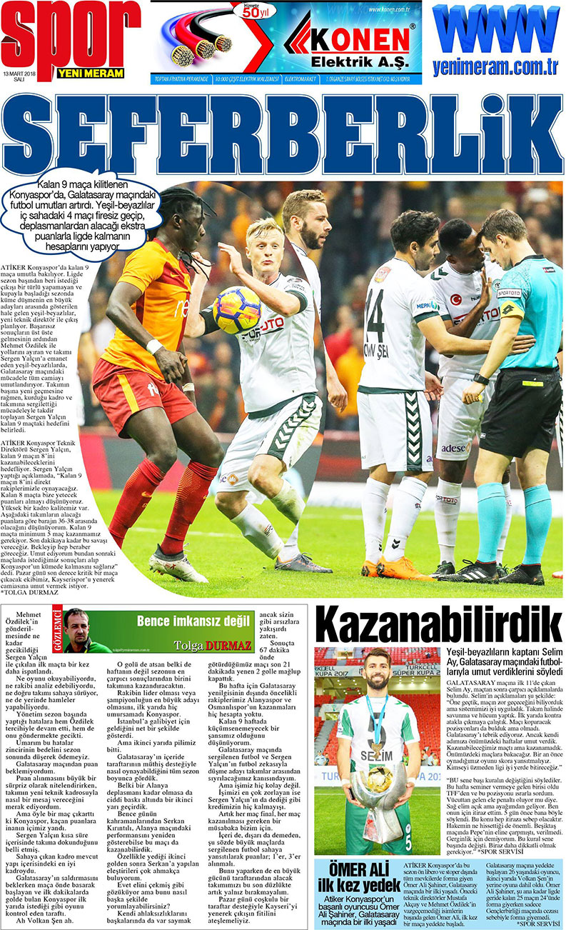 13 Mart 2018 Yeni Meram Gazetesi