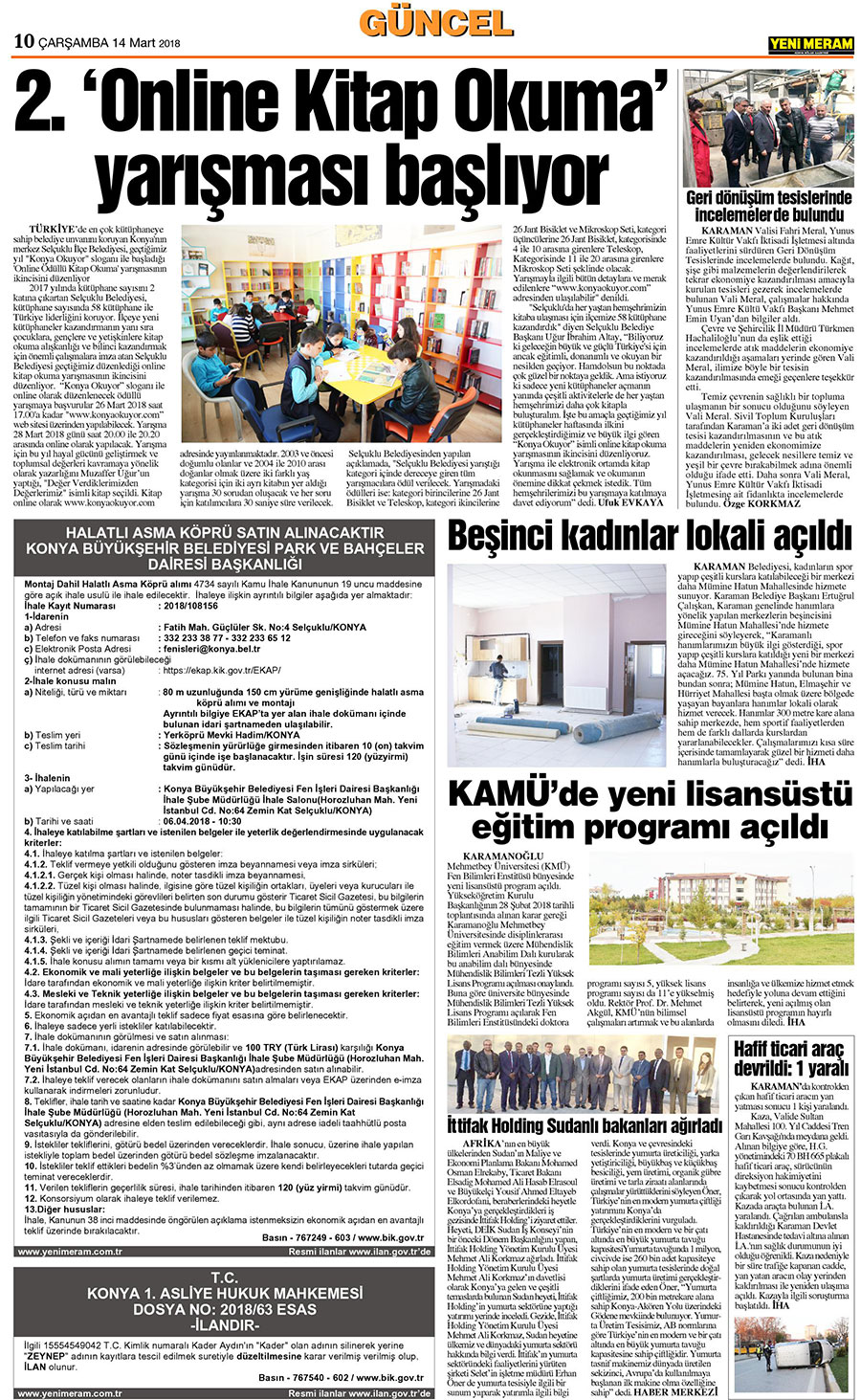 14 Mart 2018 Yeni Meram Gazetesi