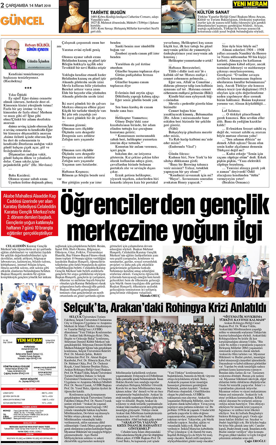 14 Mart 2018 Yeni Meram Gazetesi