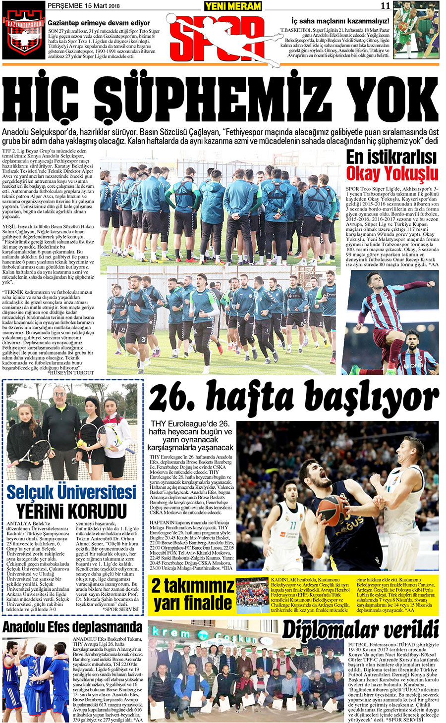 15 Mart 2018 Yeni Meram Gazetesi