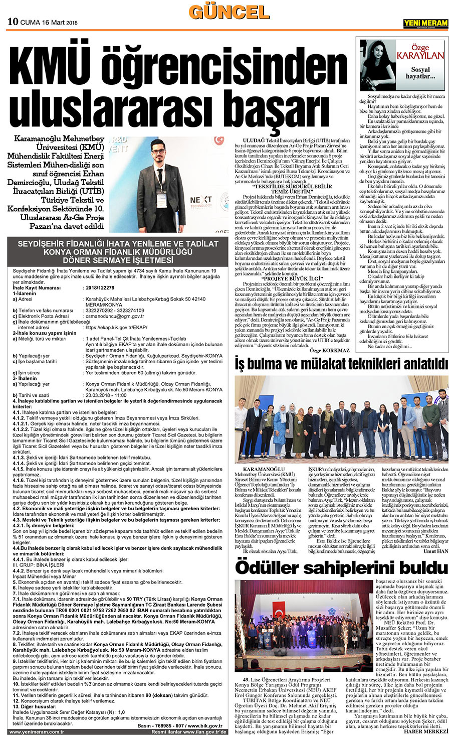 16 Mart 2018 Yeni Meram Gazetesi