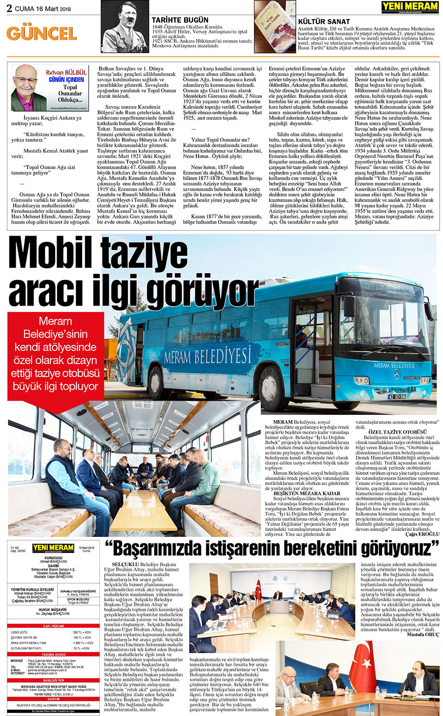 16 Mart 2018 Yeni Meram Gazetesi