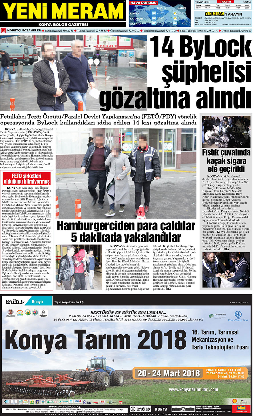 16 Mart 2018 Yeni Meram Gazetesi