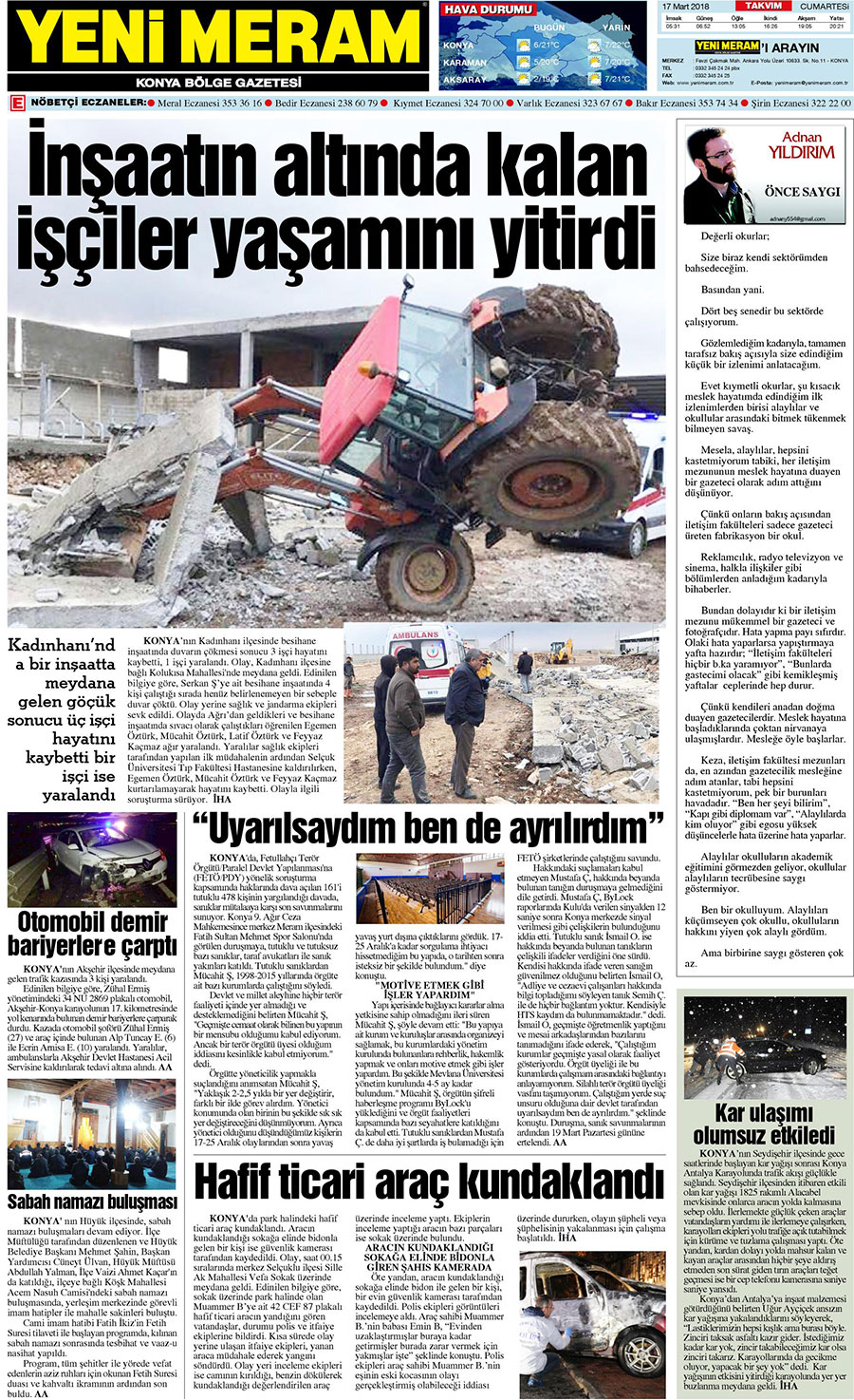 17 Mart 2018 Yeni Meram Gazetesi