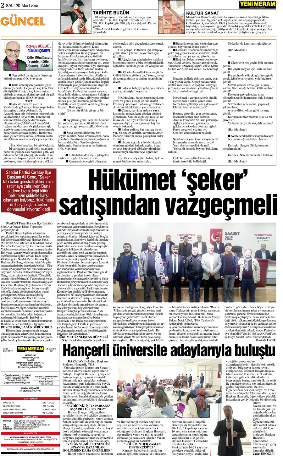 20 Mart 2018 Yeni Meram Gazetesi