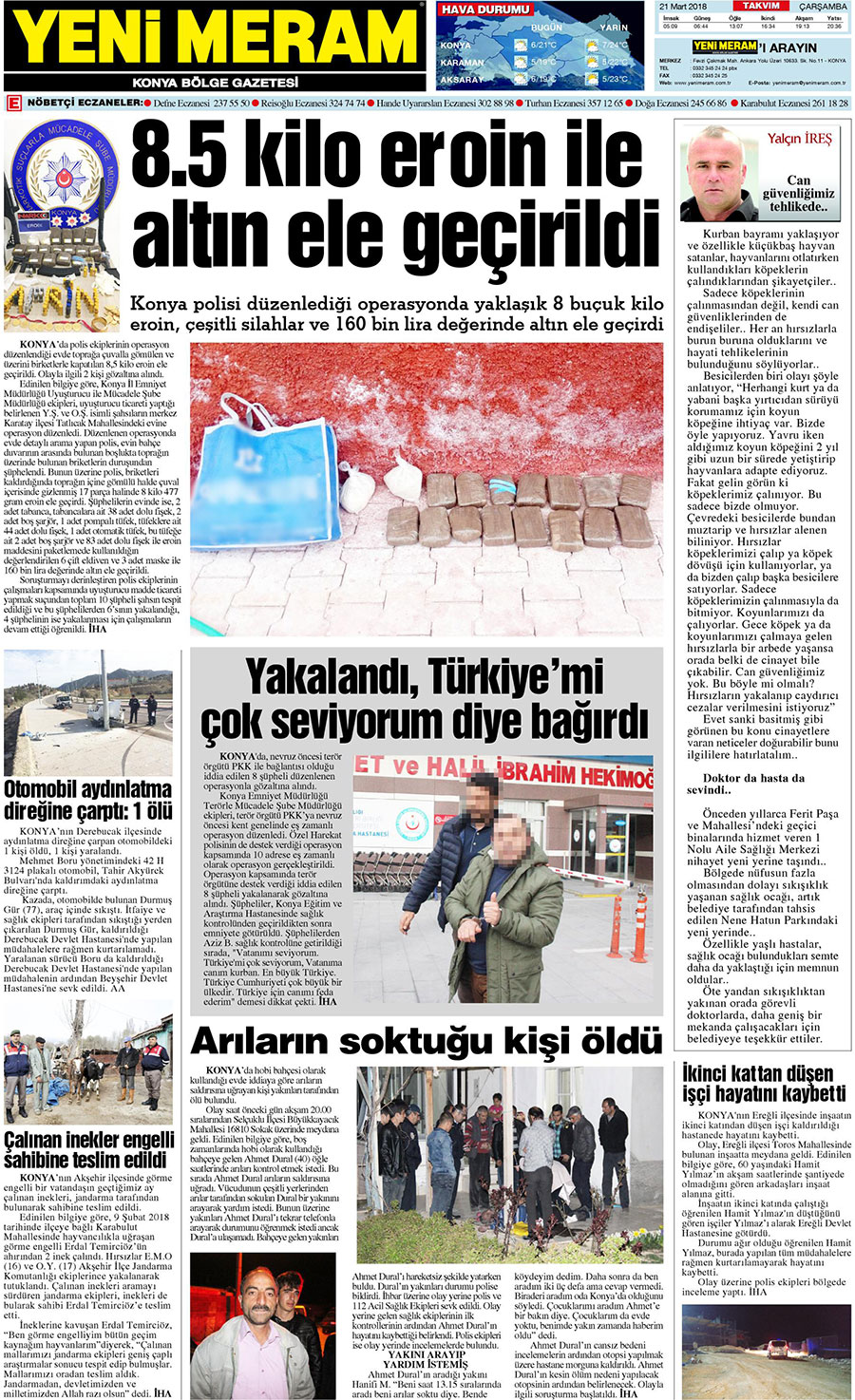 21 Mart 2018 Yeni Meram Gazetesi