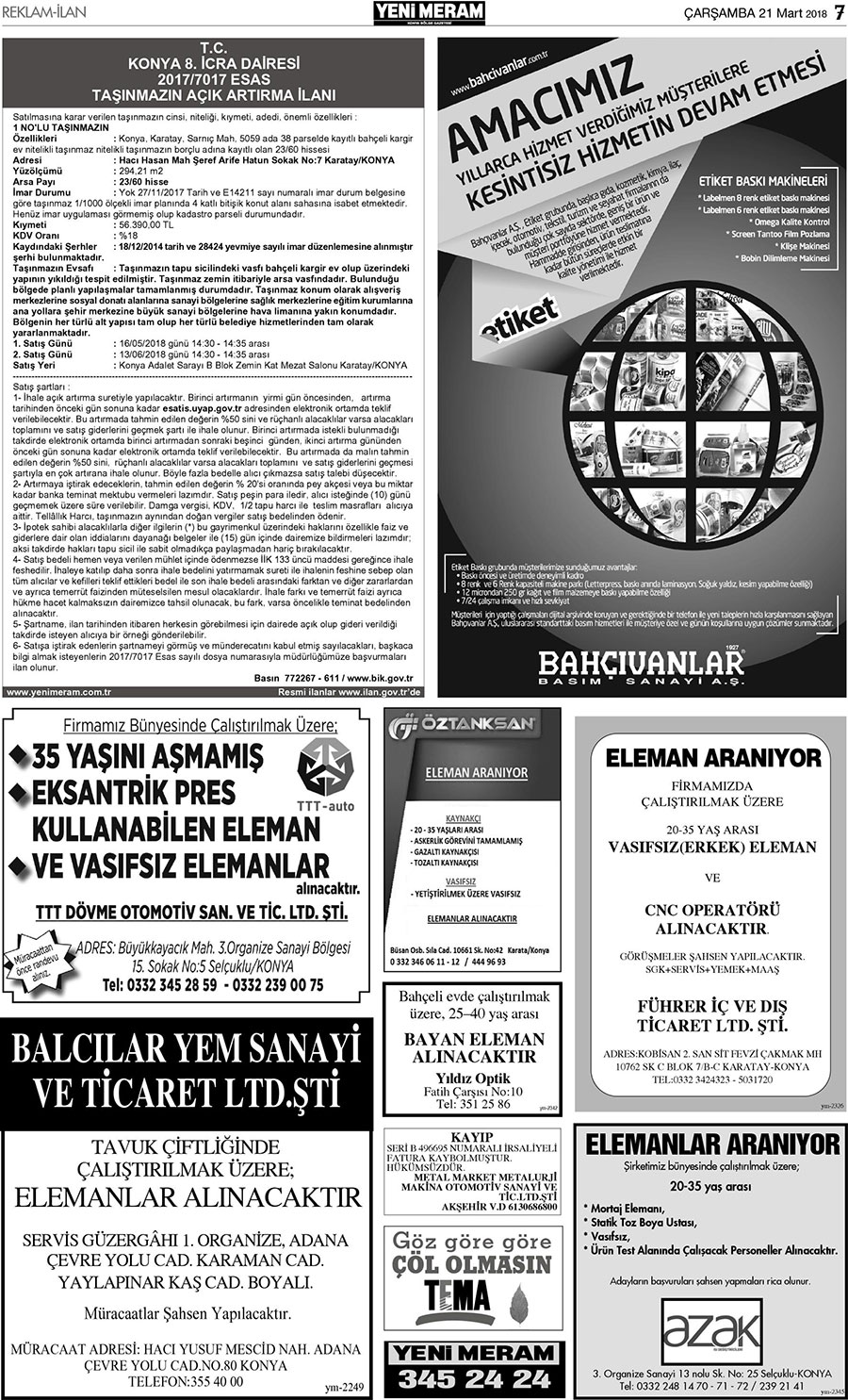 21 Mart 2018 Yeni Meram Gazetesi