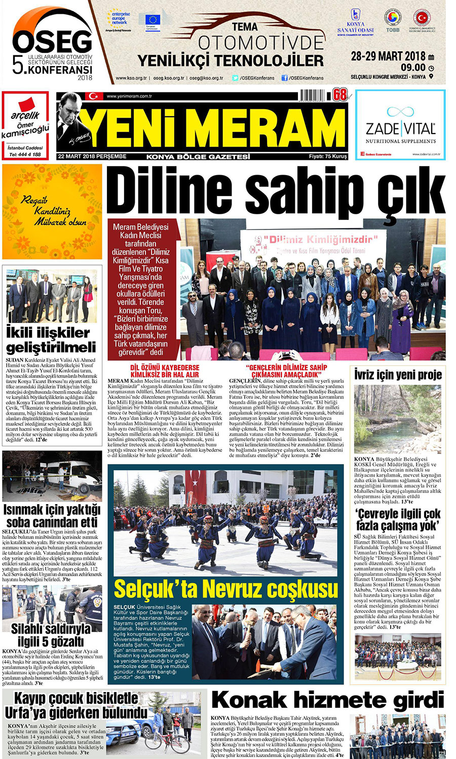 22 Mart 2018 Yeni Meram Gazetesi