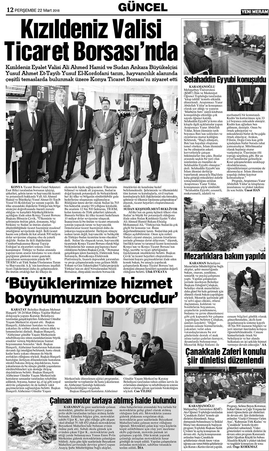 22 Mart 2018 Yeni Meram Gazetesi