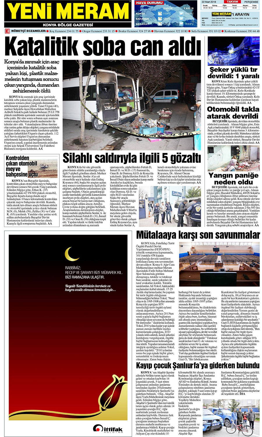 22 Mart 2018 Yeni Meram Gazetesi