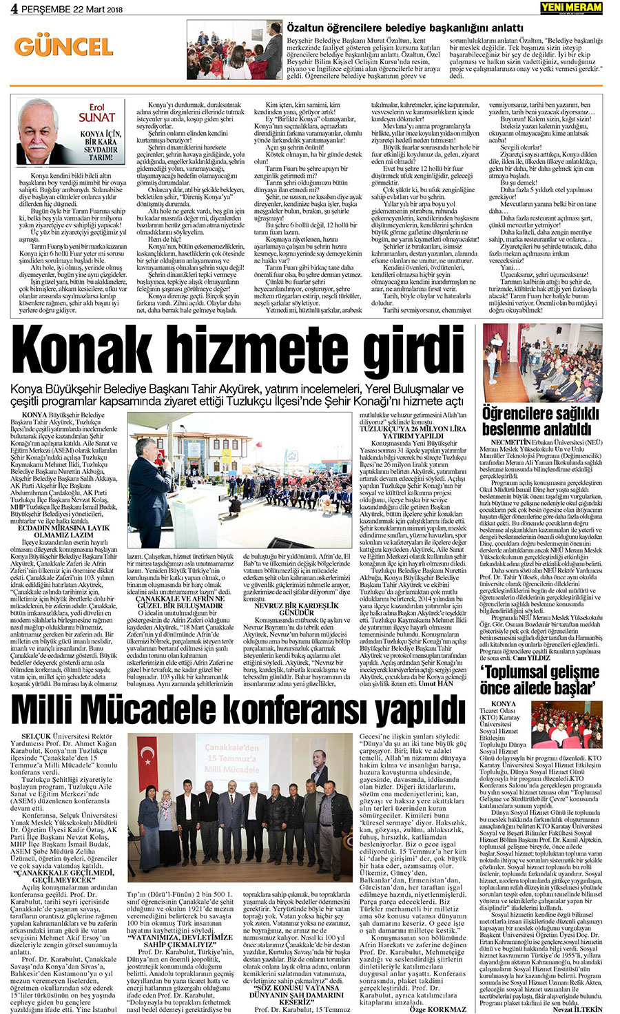 22 Mart 2018 Yeni Meram Gazetesi