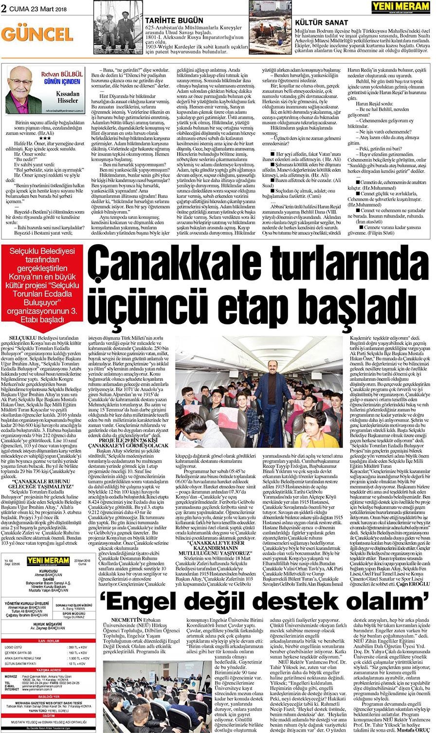 23 Mart 2018 Yeni Meram Gazetesi