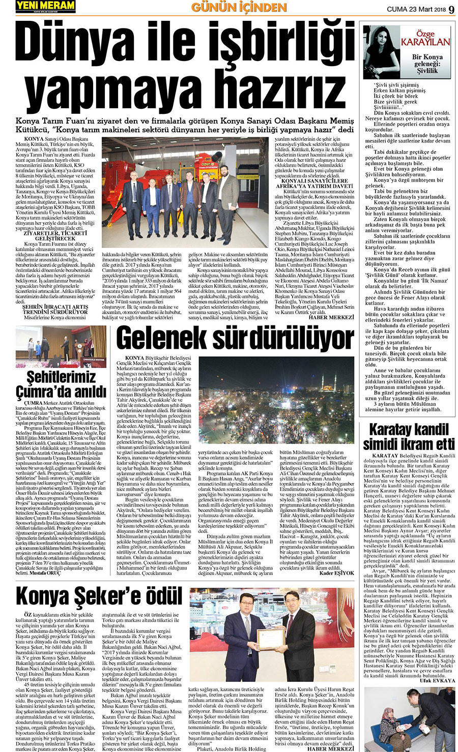 23 Mart 2018 Yeni Meram Gazetesi