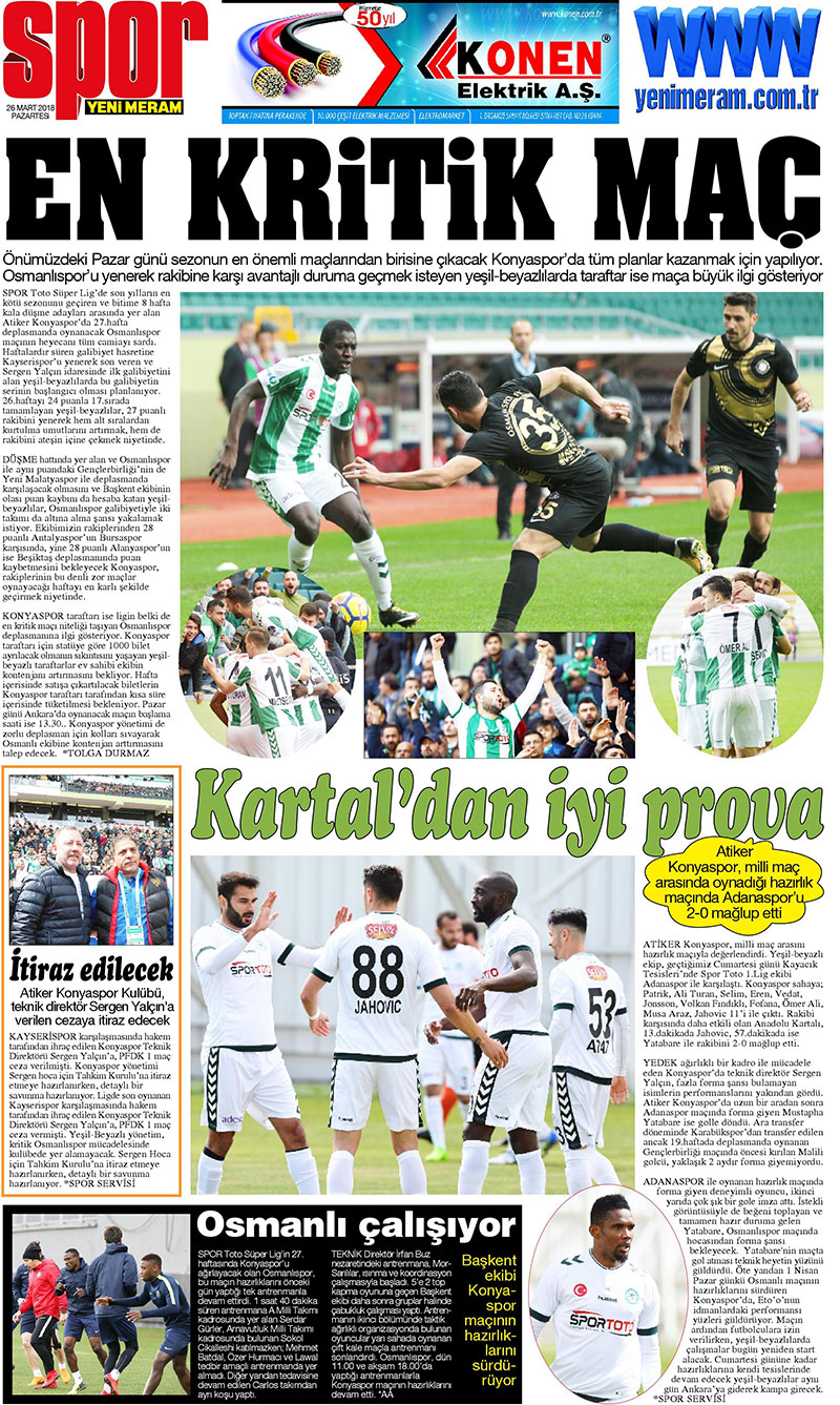 26 Mart 2018 Yeni Meram Gazetesi