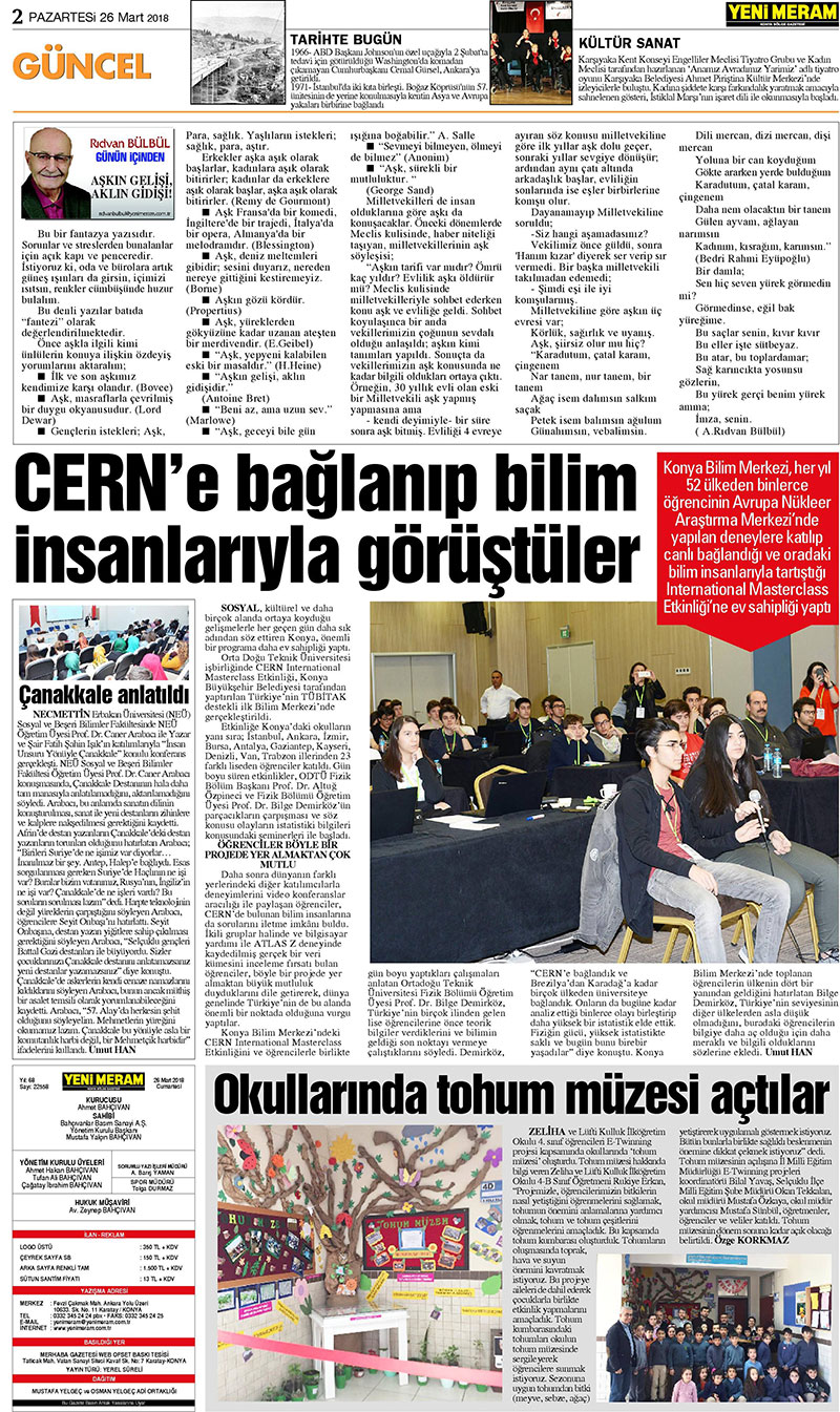 26 Mart 2018 Yeni Meram Gazetesi