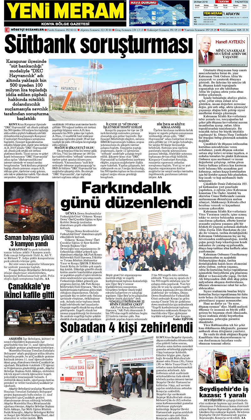 26 Mart 2018 Yeni Meram Gazetesi