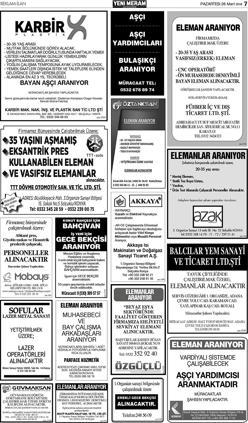 26 Mart 2018 Yeni Meram Gazetesi