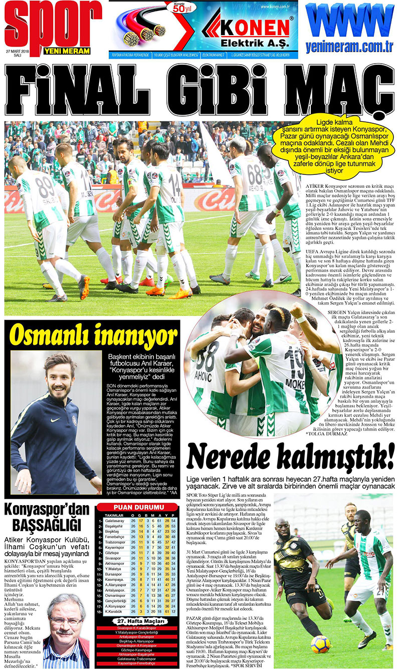 27 Mart 2018 Yeni Meram Gazetesi