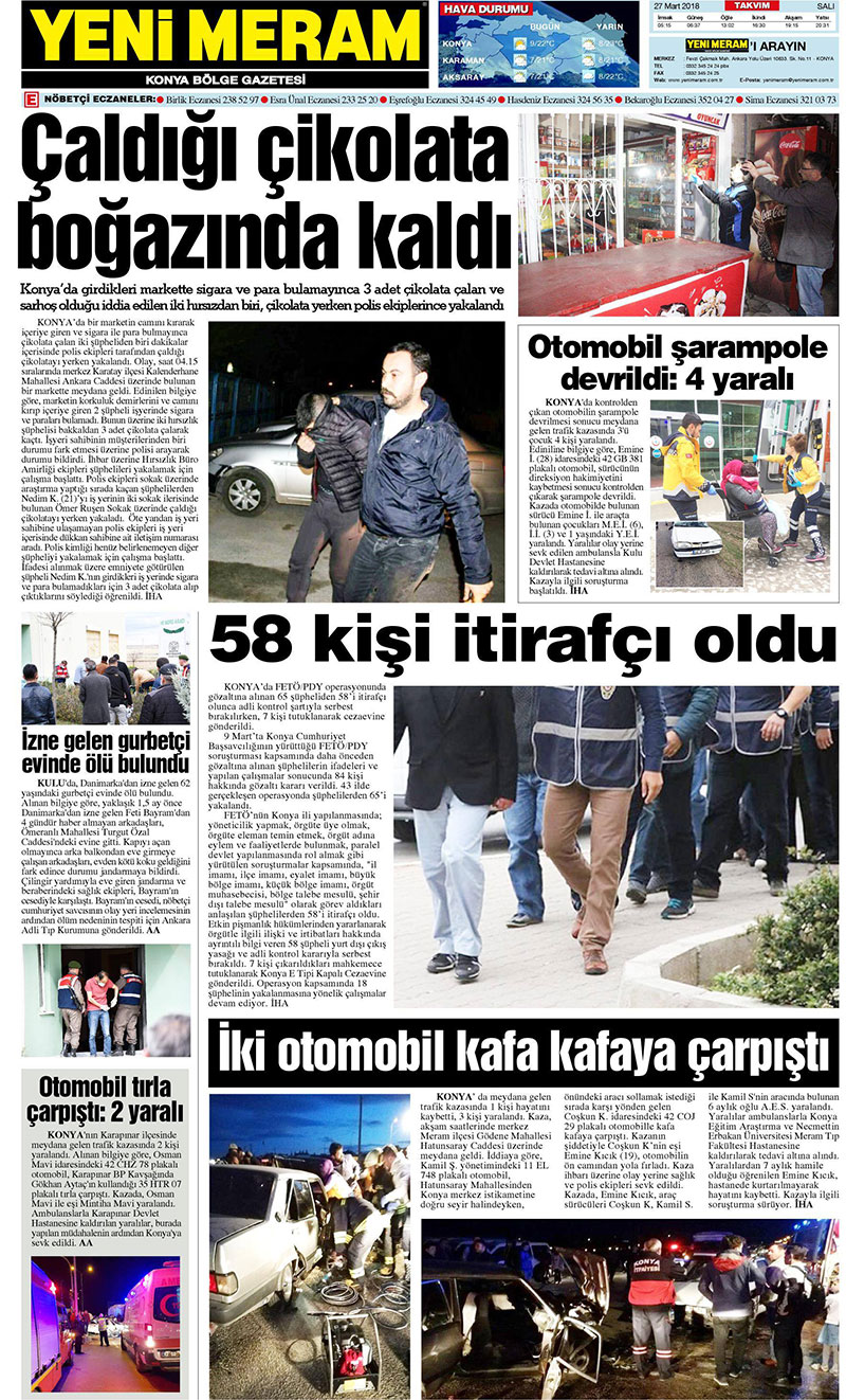 27 Mart 2018 Yeni Meram Gazetesi