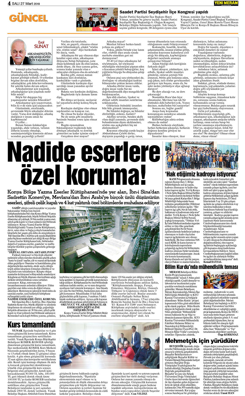 27 Mart 2018 Yeni Meram Gazetesi