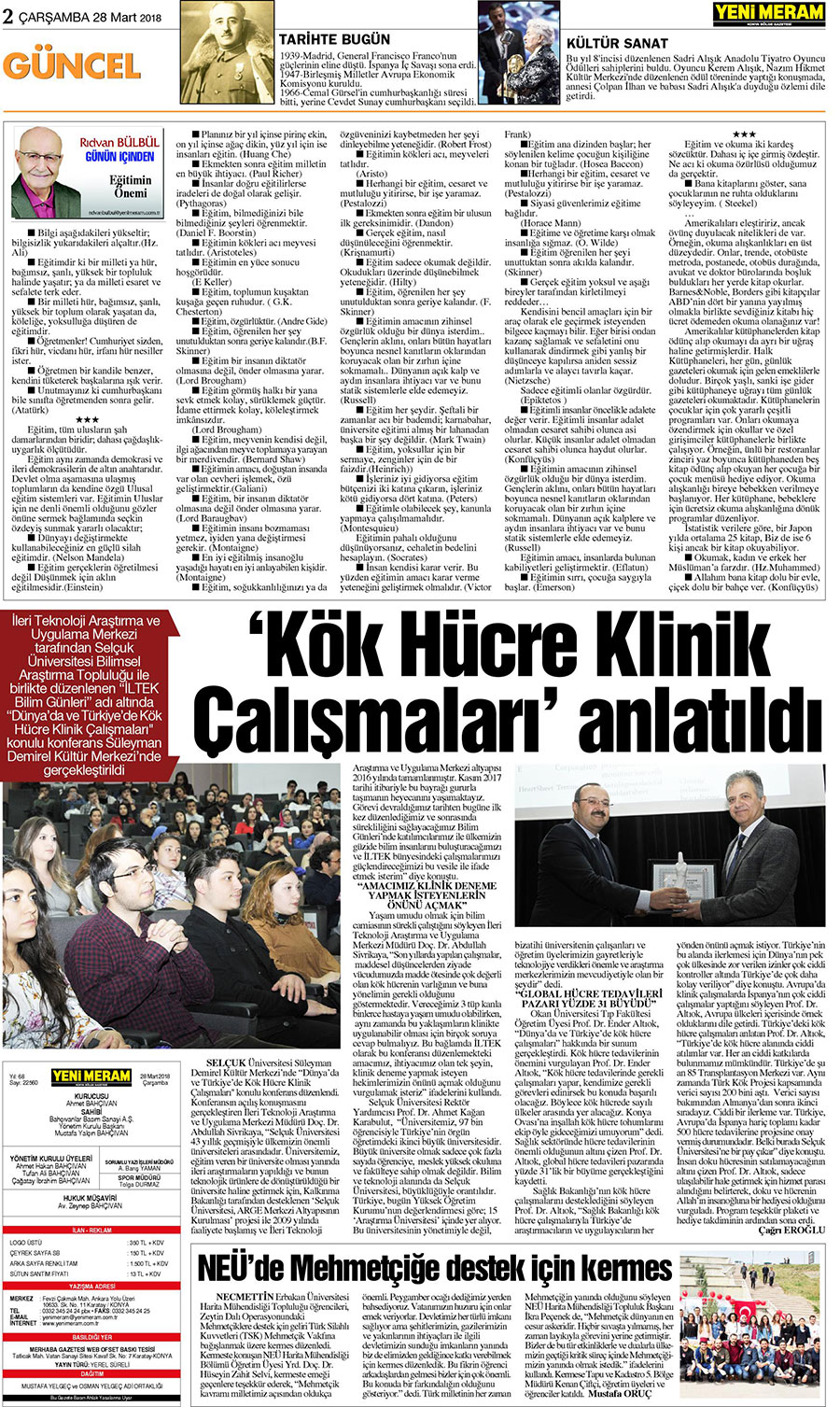 28 Mart 2018 Yeni Meram Gazetesi