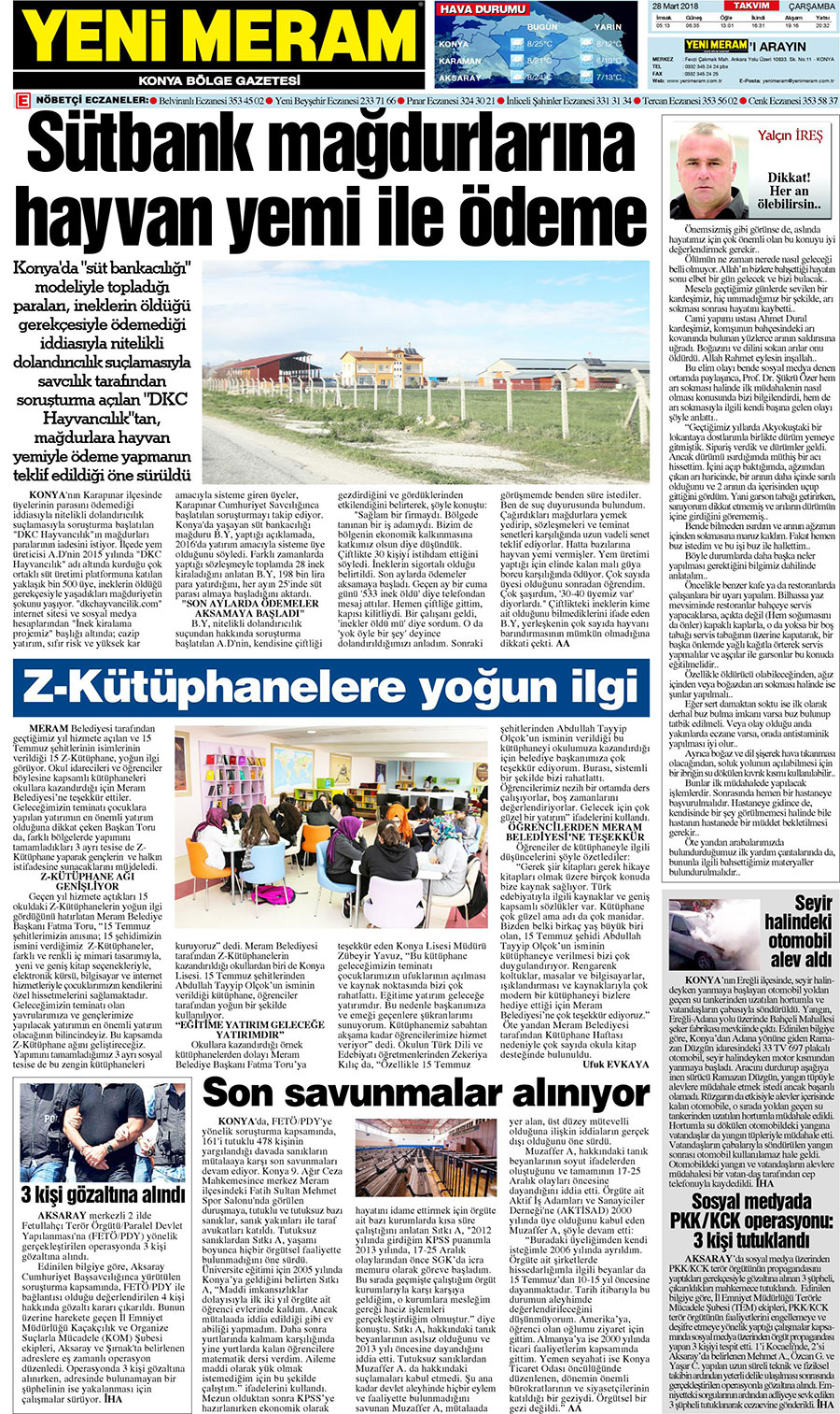 28 Mart 2018 Yeni Meram Gazetesi