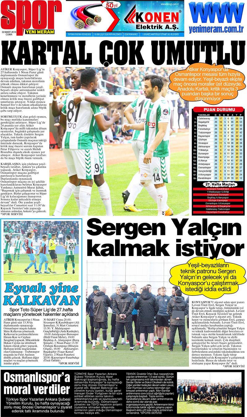 30 Mart 2018 Yeni Meram Gazetesi