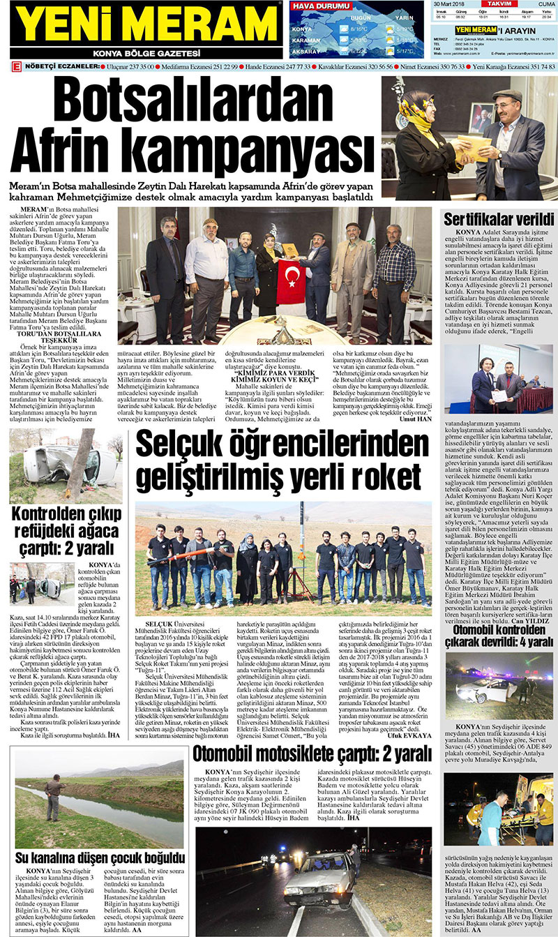 30 Mart 2018 Yeni Meram Gazetesi