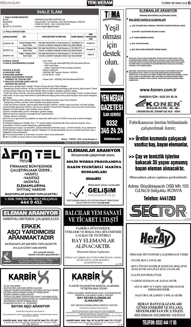 30 Mart 2018 Yeni Meram Gazetesi