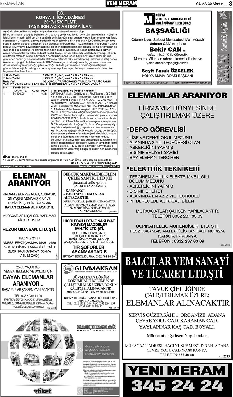 30 Mart 2018 Yeni Meram Gazetesi