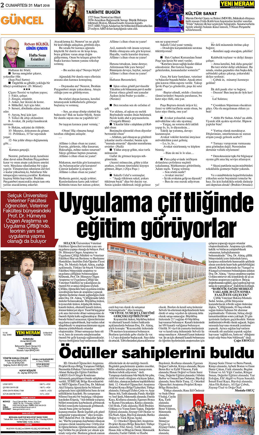 31 Mart 2018 Yeni Meram Gazetesi