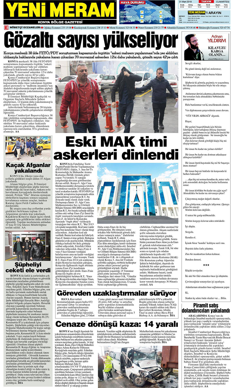 31 Mart 2018 Yeni Meram Gazetesi