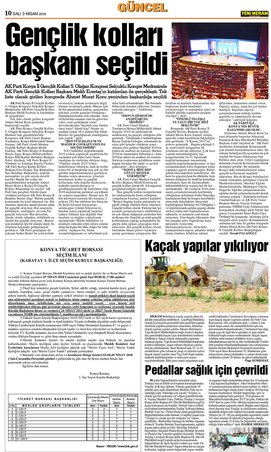 3 Nisan 2018 Yeni Meram Gazetesi