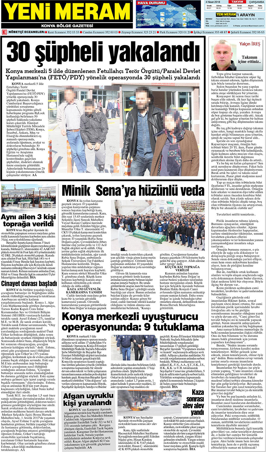 4 Nisan 2018 Yeni Meram Gazetesi