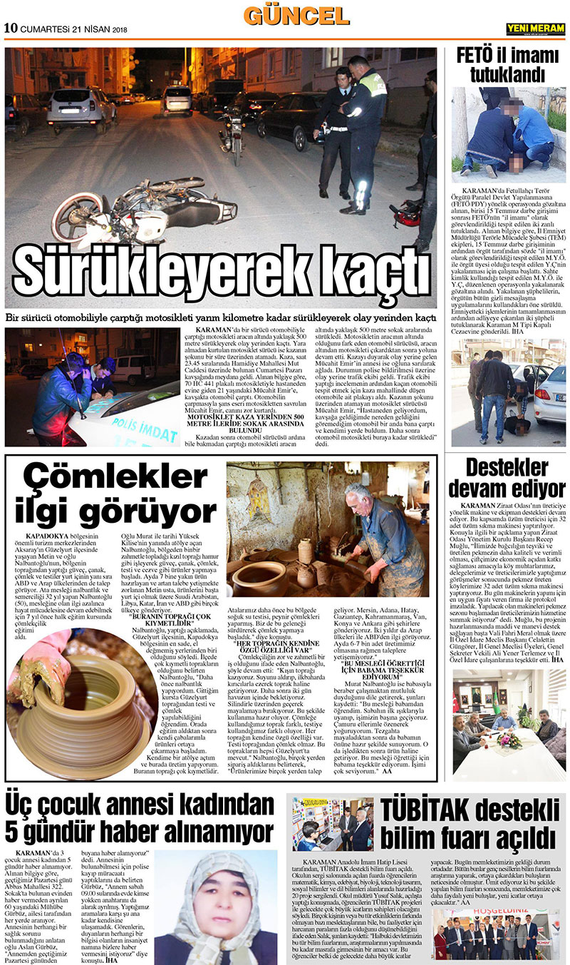 21 Nisan 2018 Yeni Meram Gazetesi