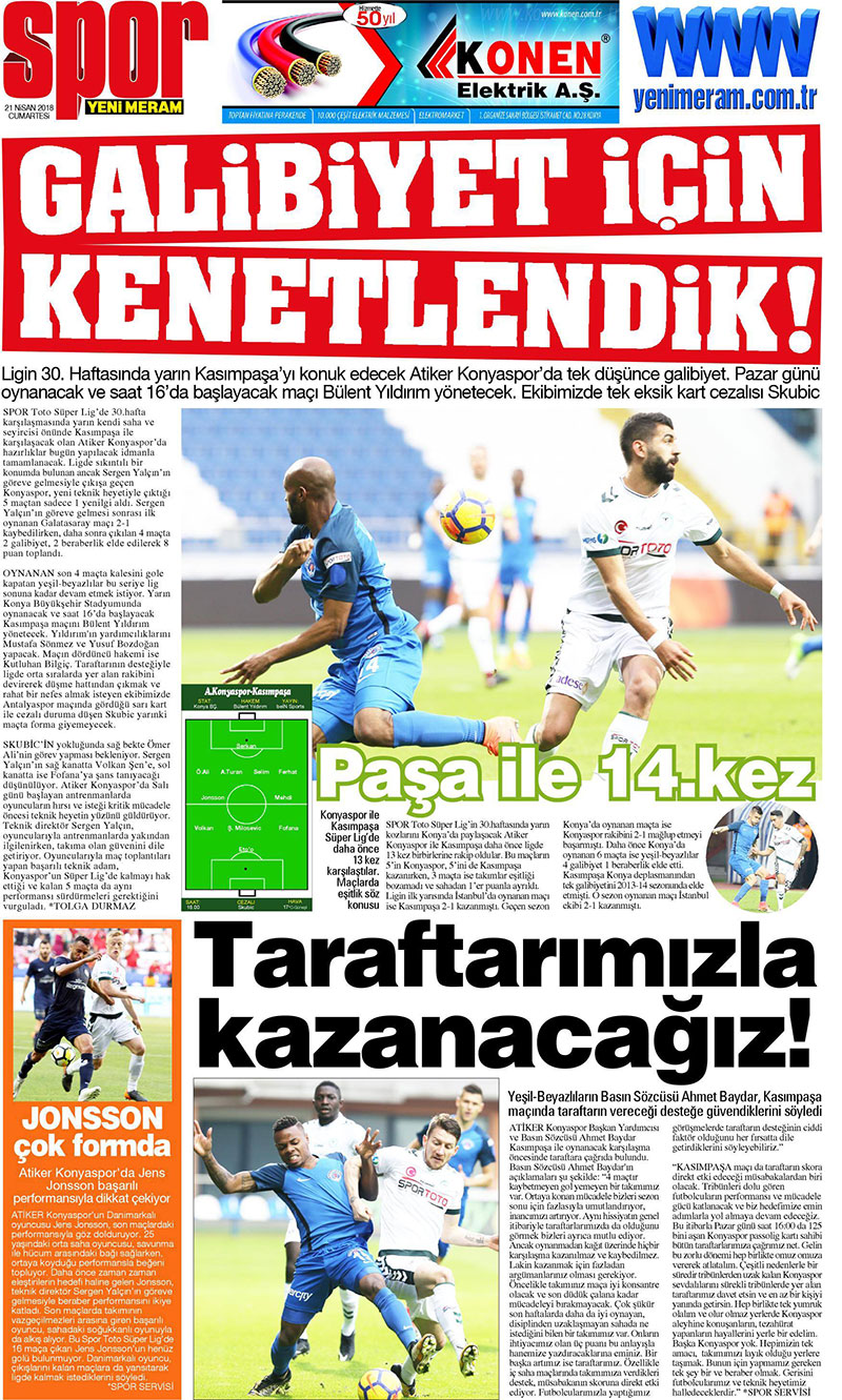 21 Nisan 2018 Yeni Meram Gazetesi