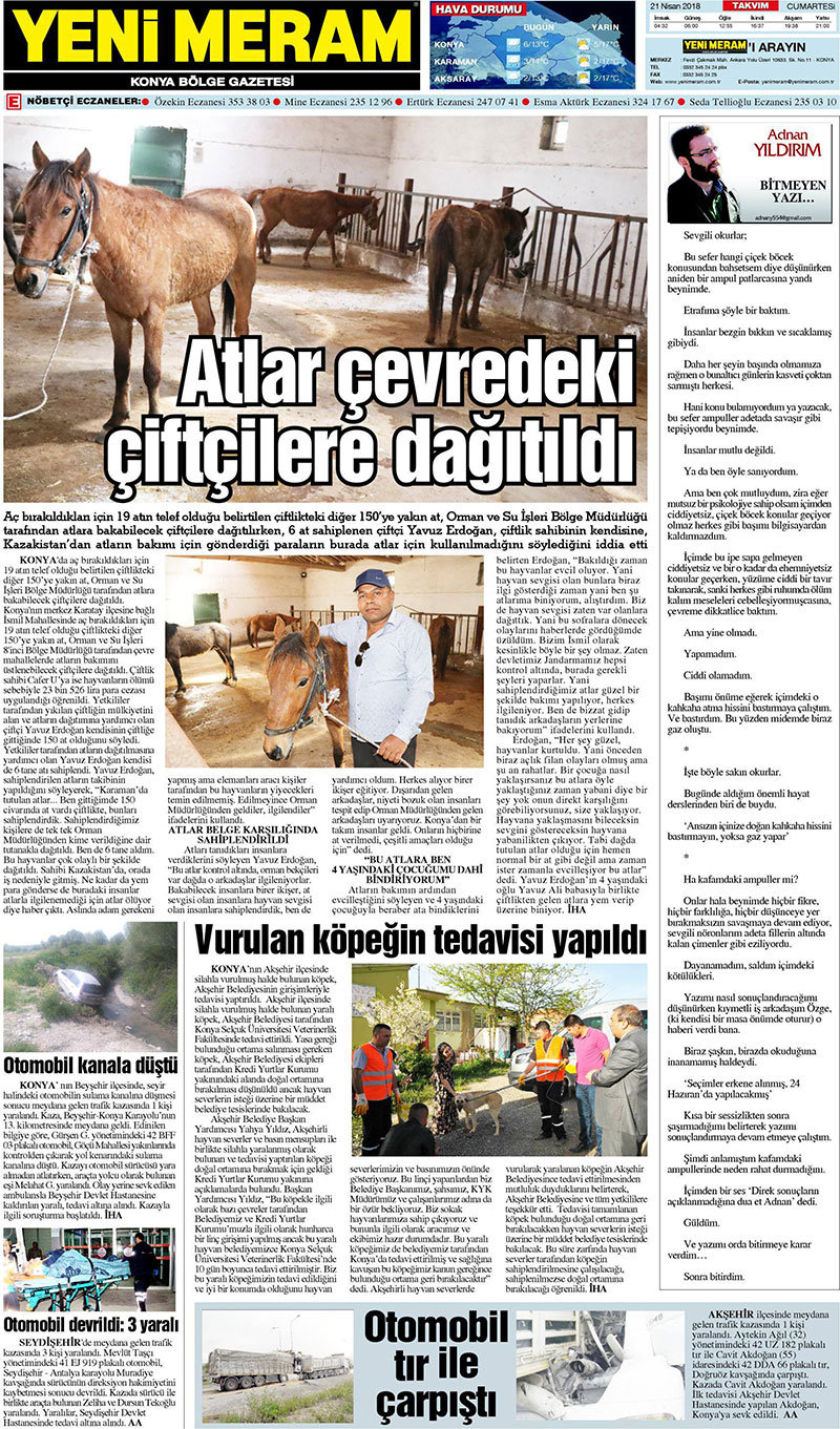 21 Nisan 2018 Yeni Meram Gazetesi